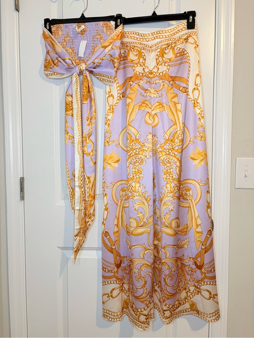 Lavender & Gold Silk Two Piece Set Pants & Crop Top